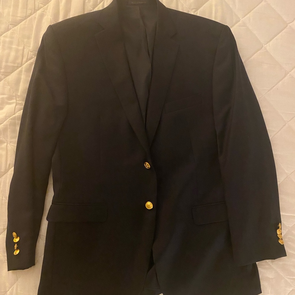 Men’s Navy Blazer with gold buttons. Classic fit
